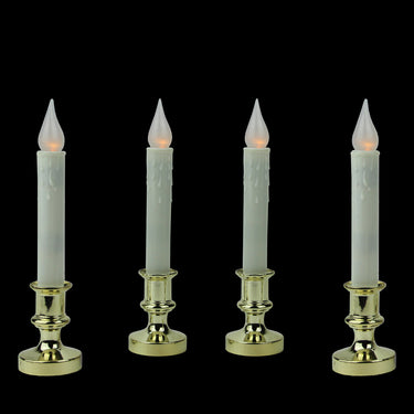 Set of 4 White and Gold LED C5 Flickering Window Christmas Candle Lamp with Timer 8.5